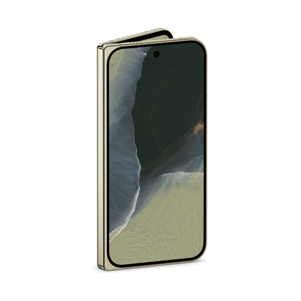 Google Pixel 11 Pro Fold in Olive, angled front view