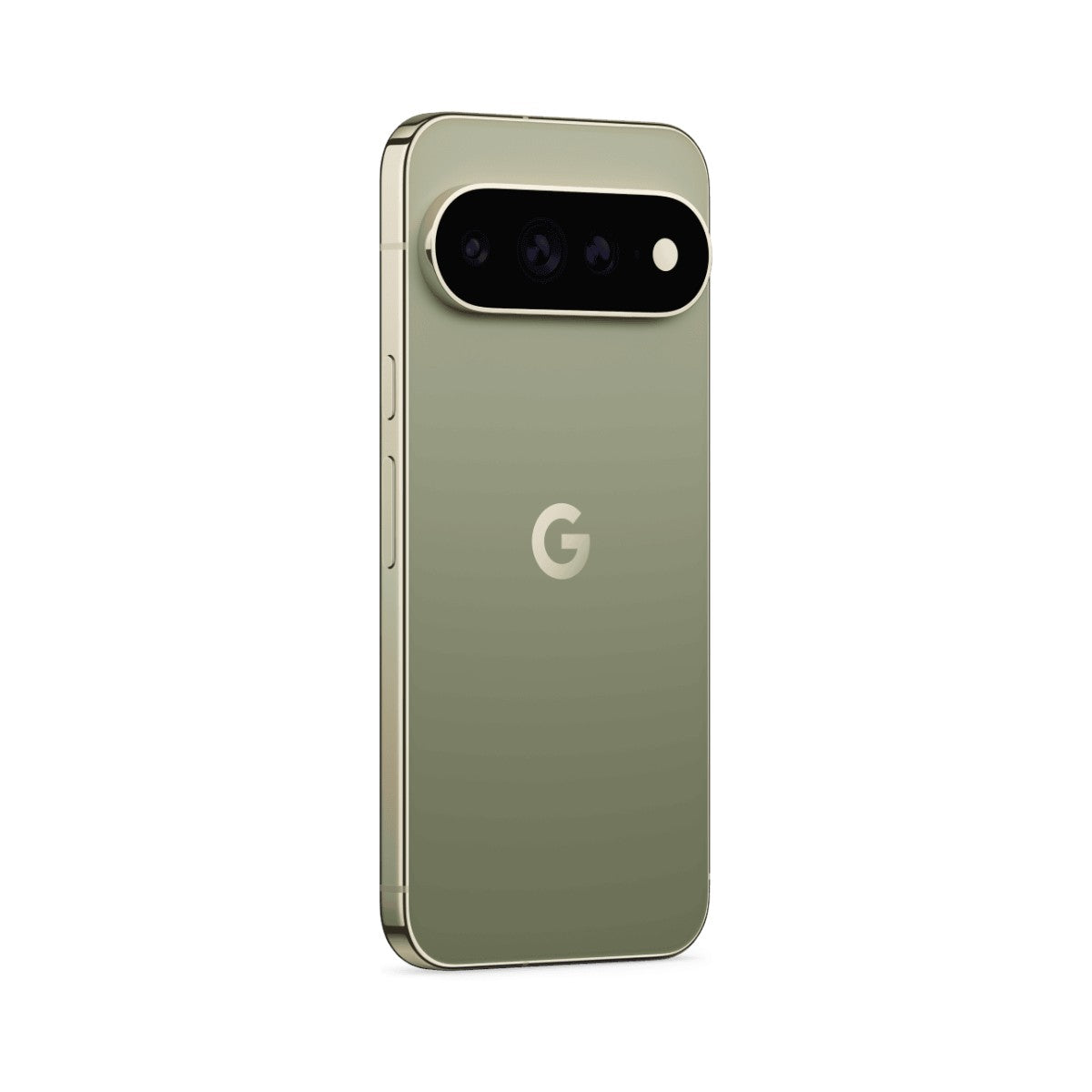 Google Pixel 11 Pro XL in Olive, angled rear view