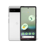 Google Pixel 6a in Chalk, front and rear view