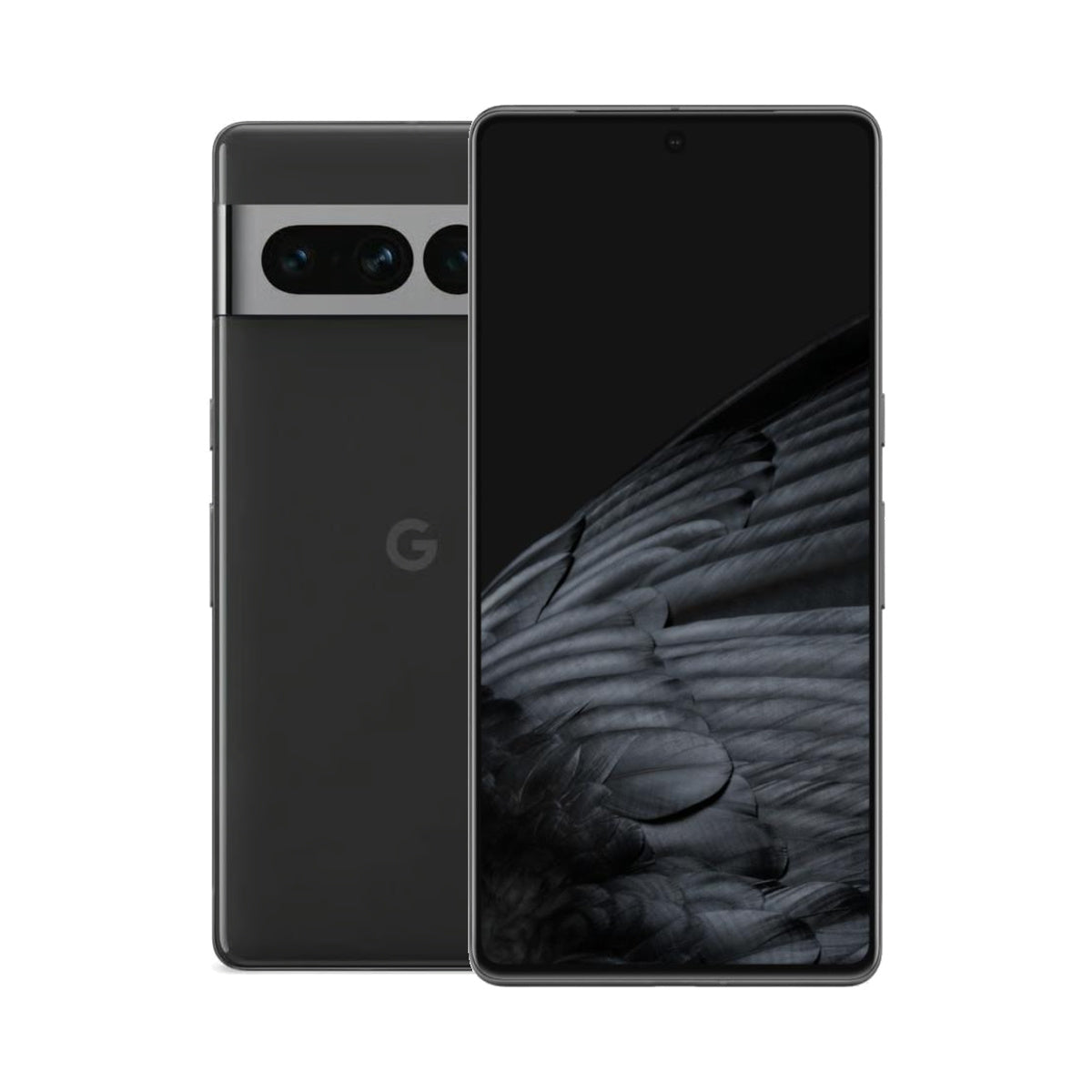 Google Pixel 7 Pro in Obsidian, front and rear view