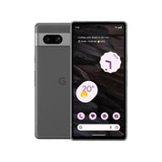 Google Pixel 7a in Charcoal, front and rear view