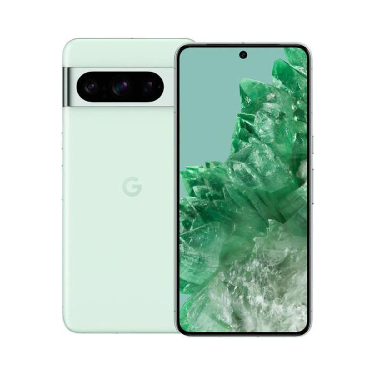 Google Pixel 8 Pro in Mint, front and rear view