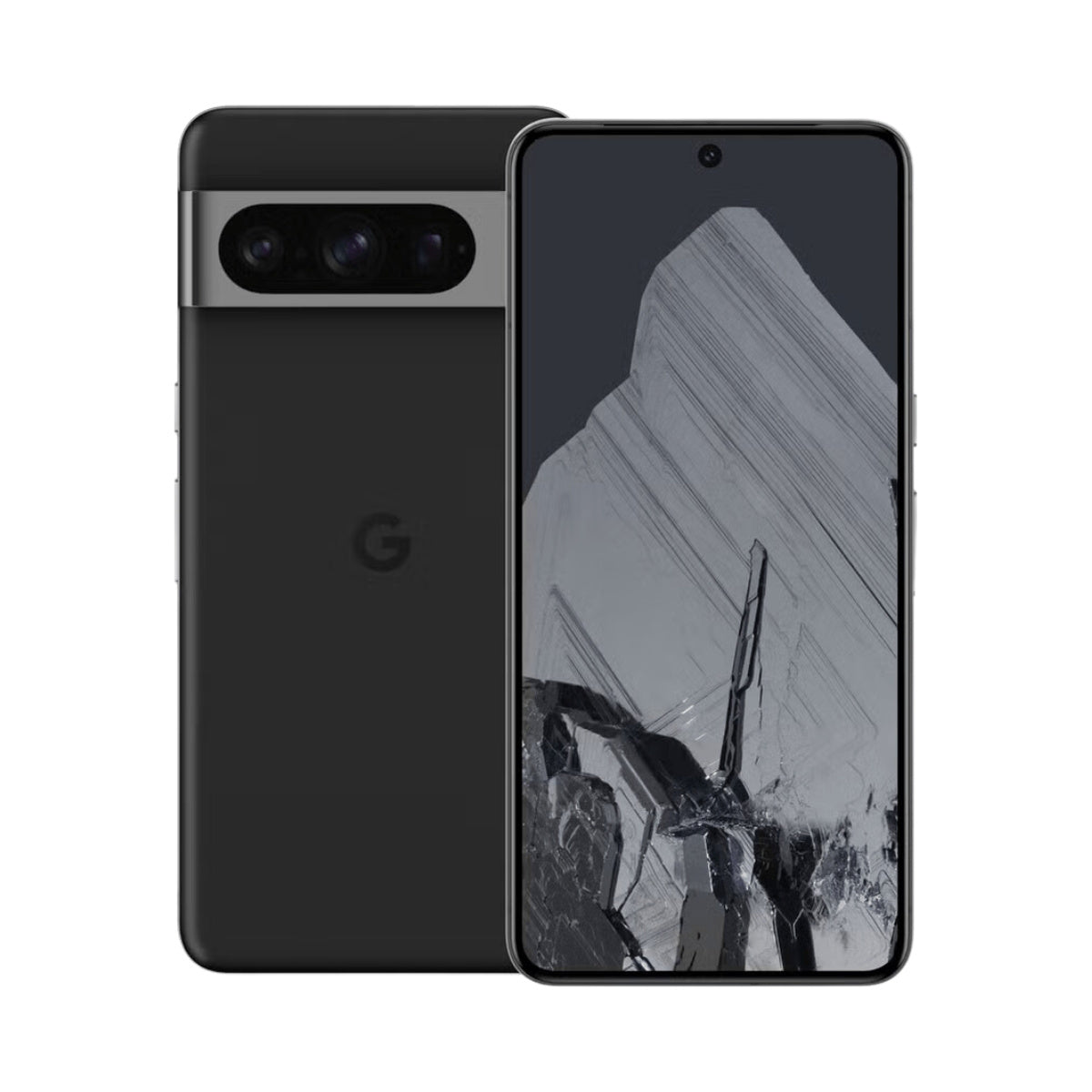 Google Pixel 8 Pro in Obsidian, front and rear view