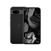 Google Pixel 8a in Obsidian, front and rear view