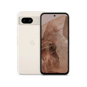 Google Pixel 8a in Porcelain, front and rear view