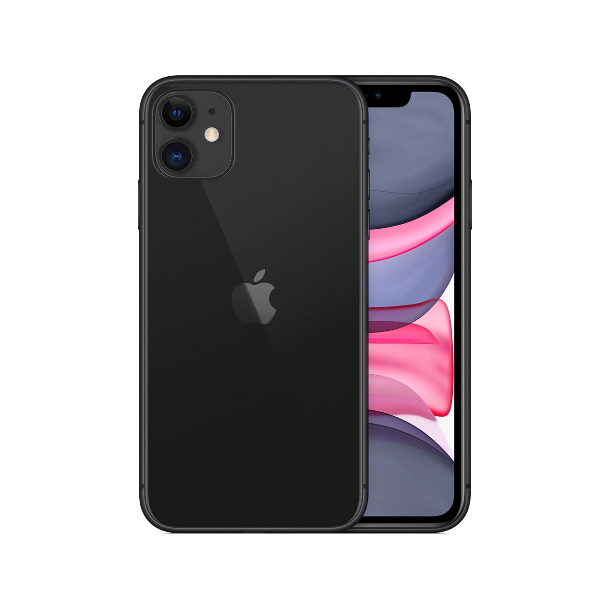Apple iPhone 11 in Black, front and rear view