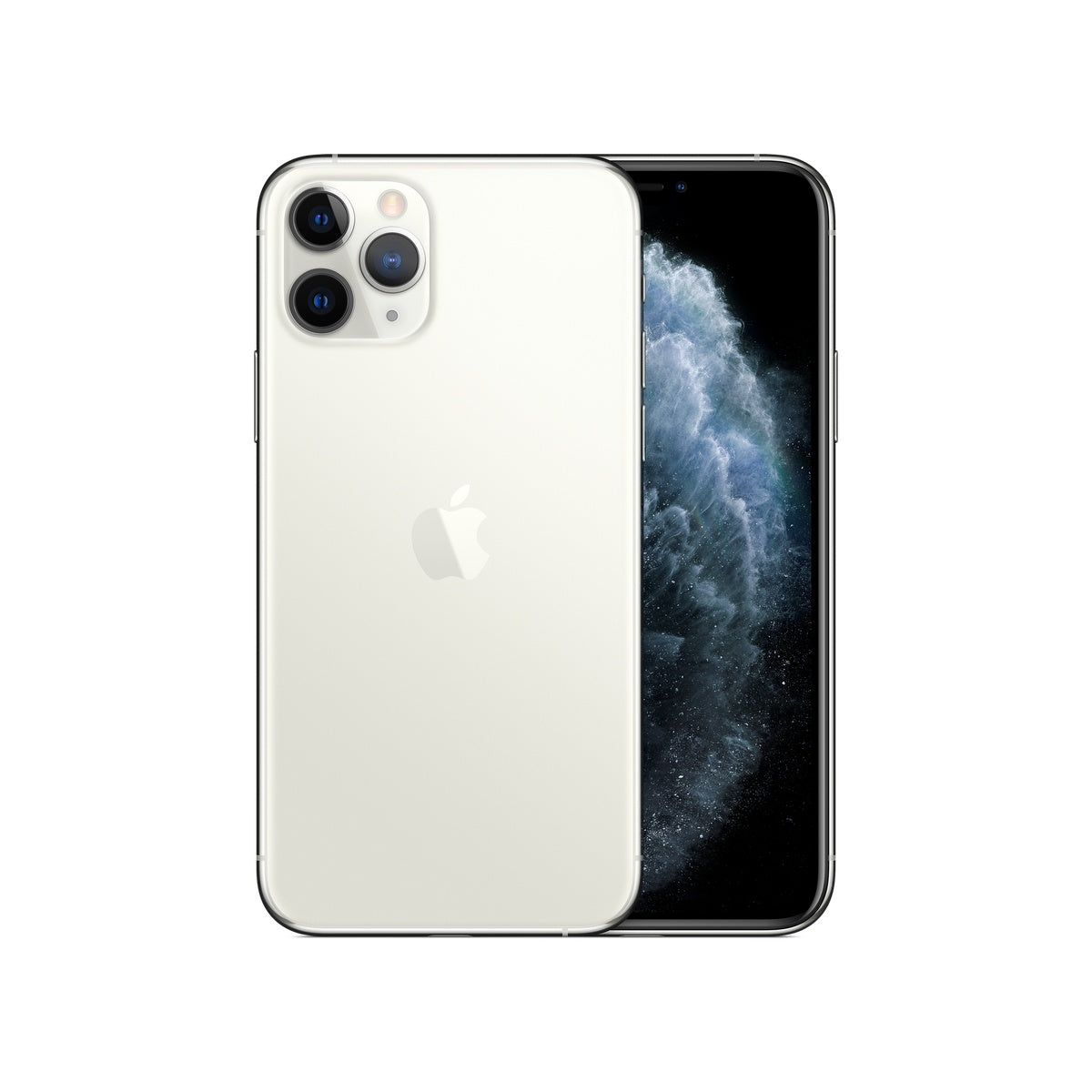 Apple iPhone 11 Pro in Silver, front and rear view