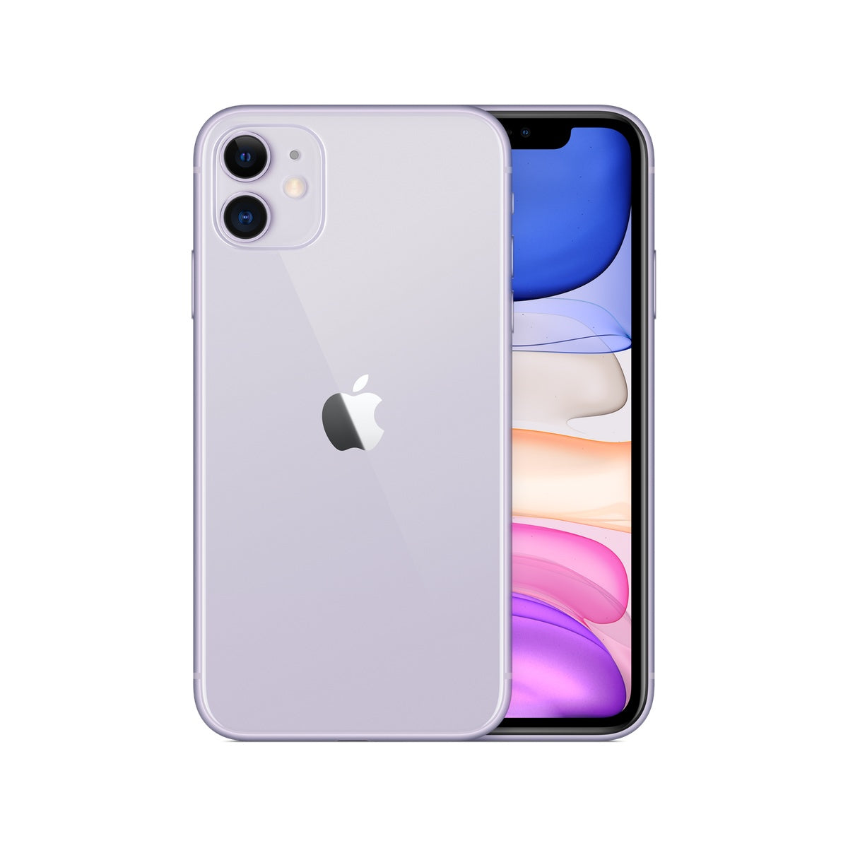 Apple iPhone 11 in Purple, front and rear view