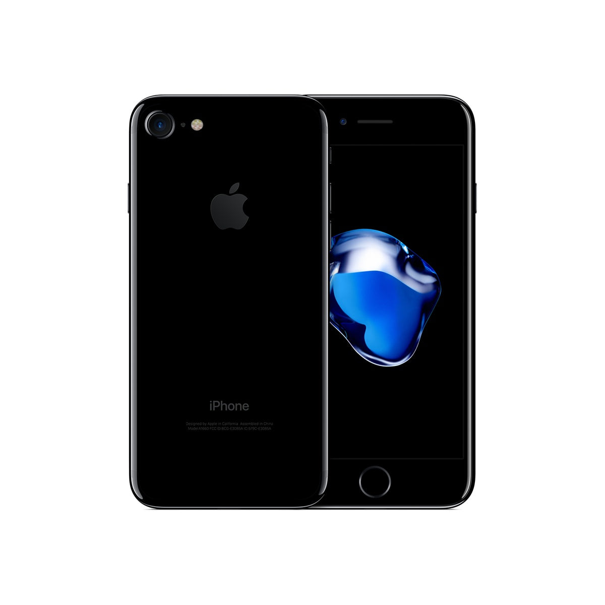 Apple iPhone 7 in Jet Black, front and rear view