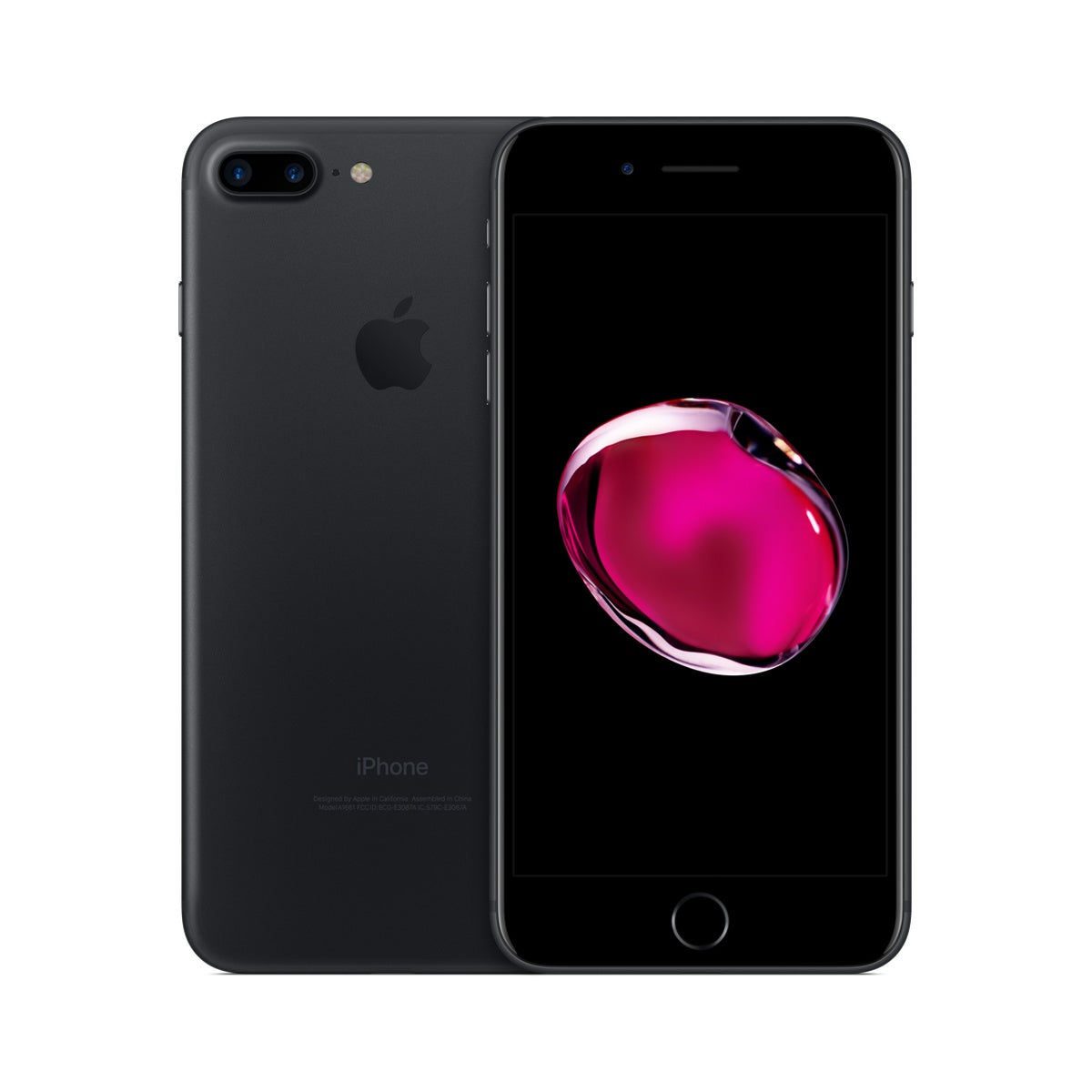 Apple iPhone 7 Plus in Black, front and rear view