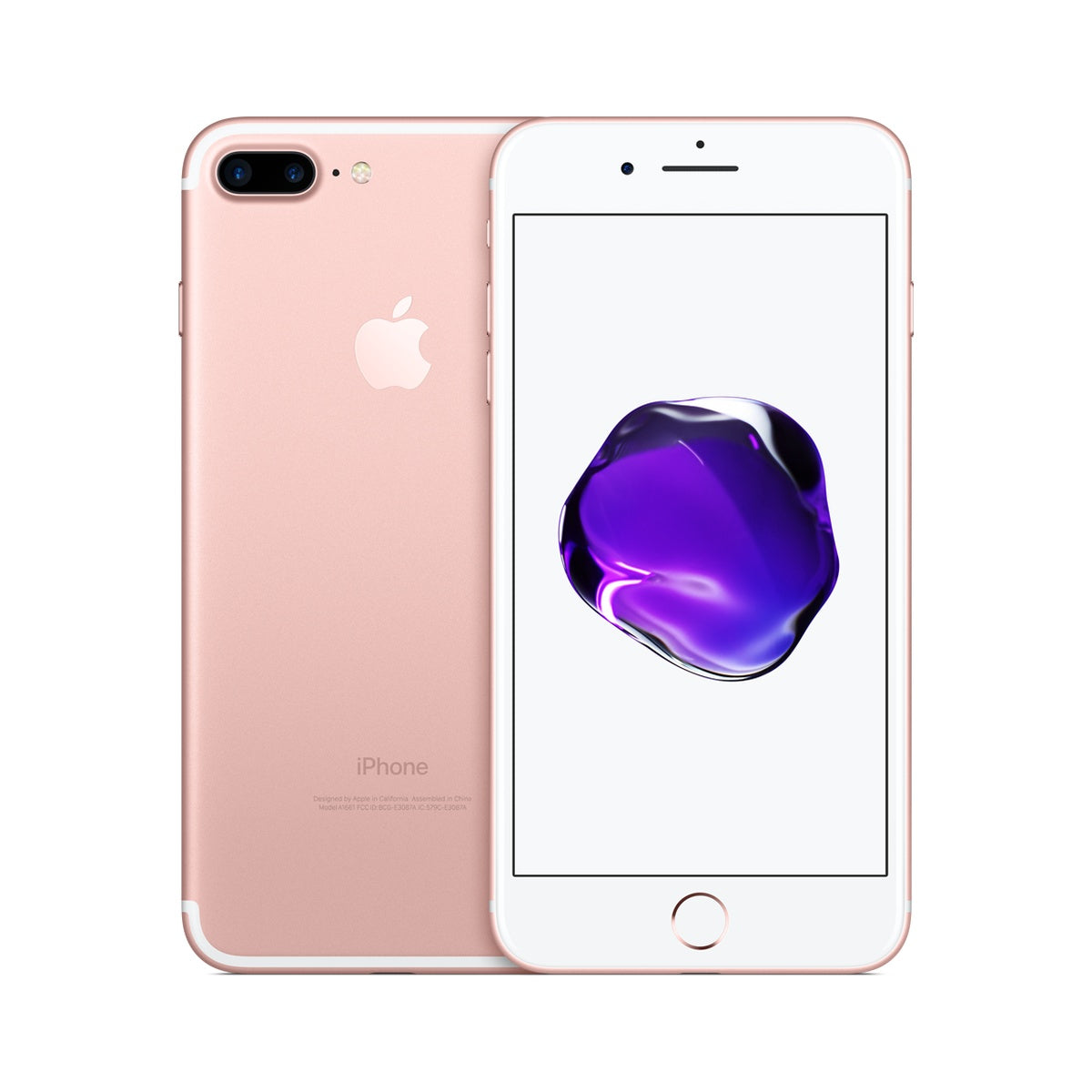 Apple iPhone 7 Plus in Rose Gold, front and rear view