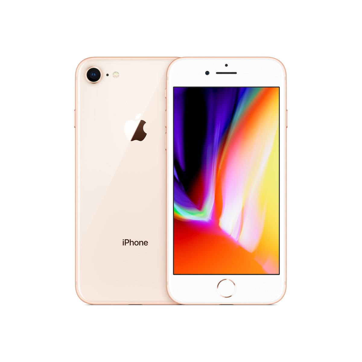 Apple iPhone 8 in Gold, front and rear view