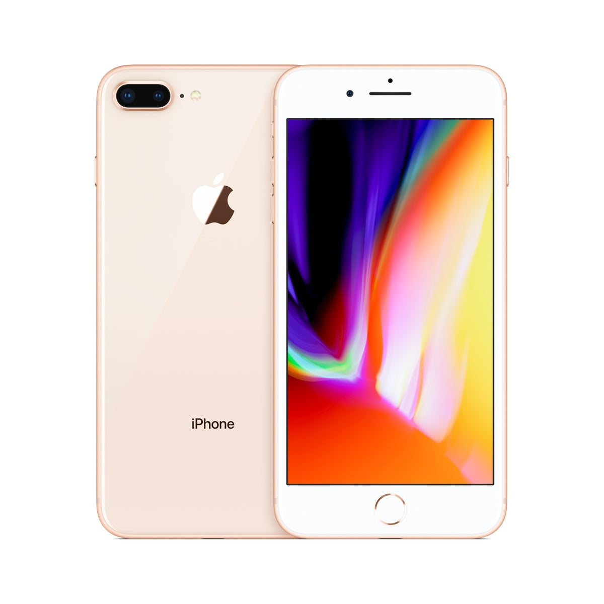 Apple iPhone 8 Plus in Gold, front and rear view