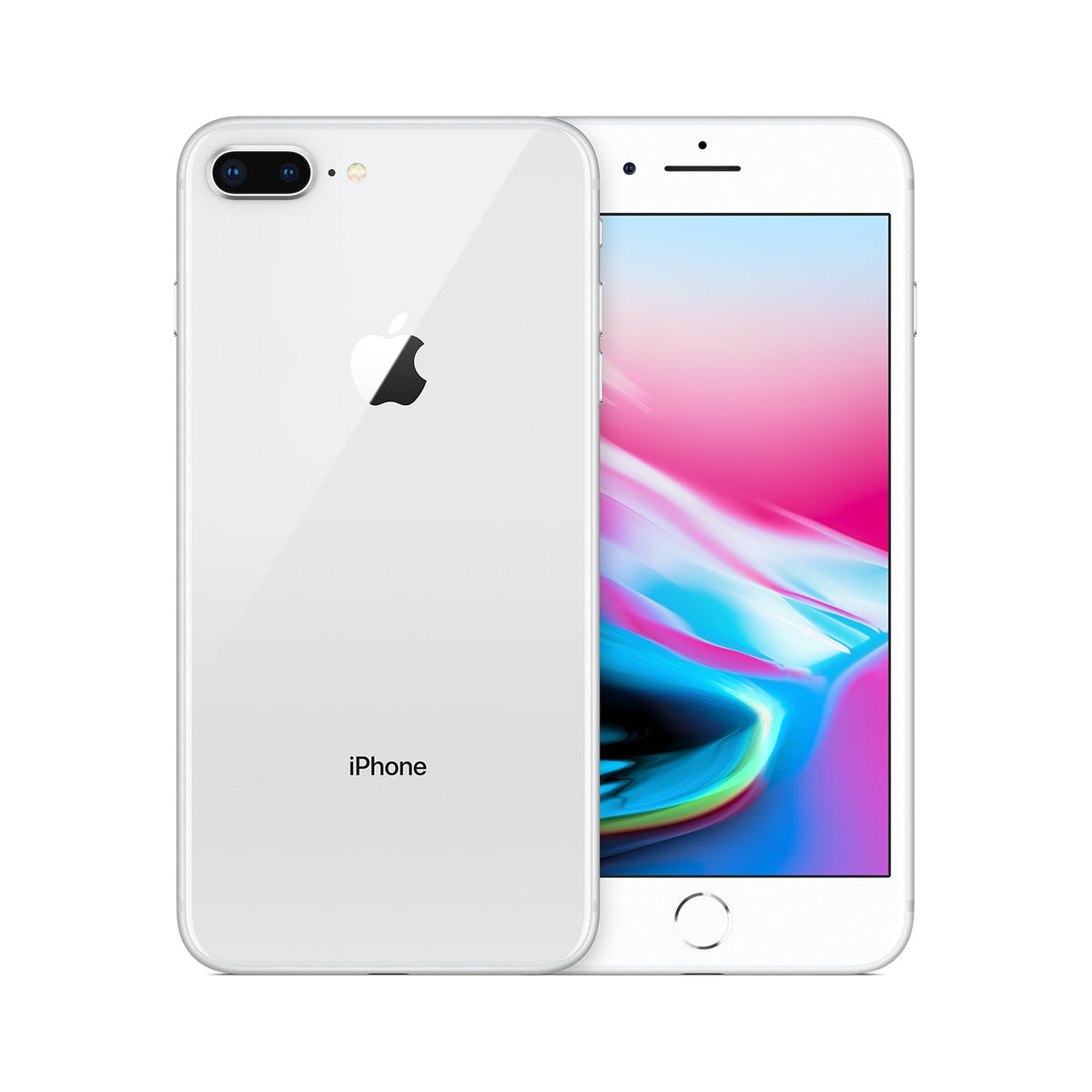 Apple iPhone 8 Plus in Silver, front and rear view