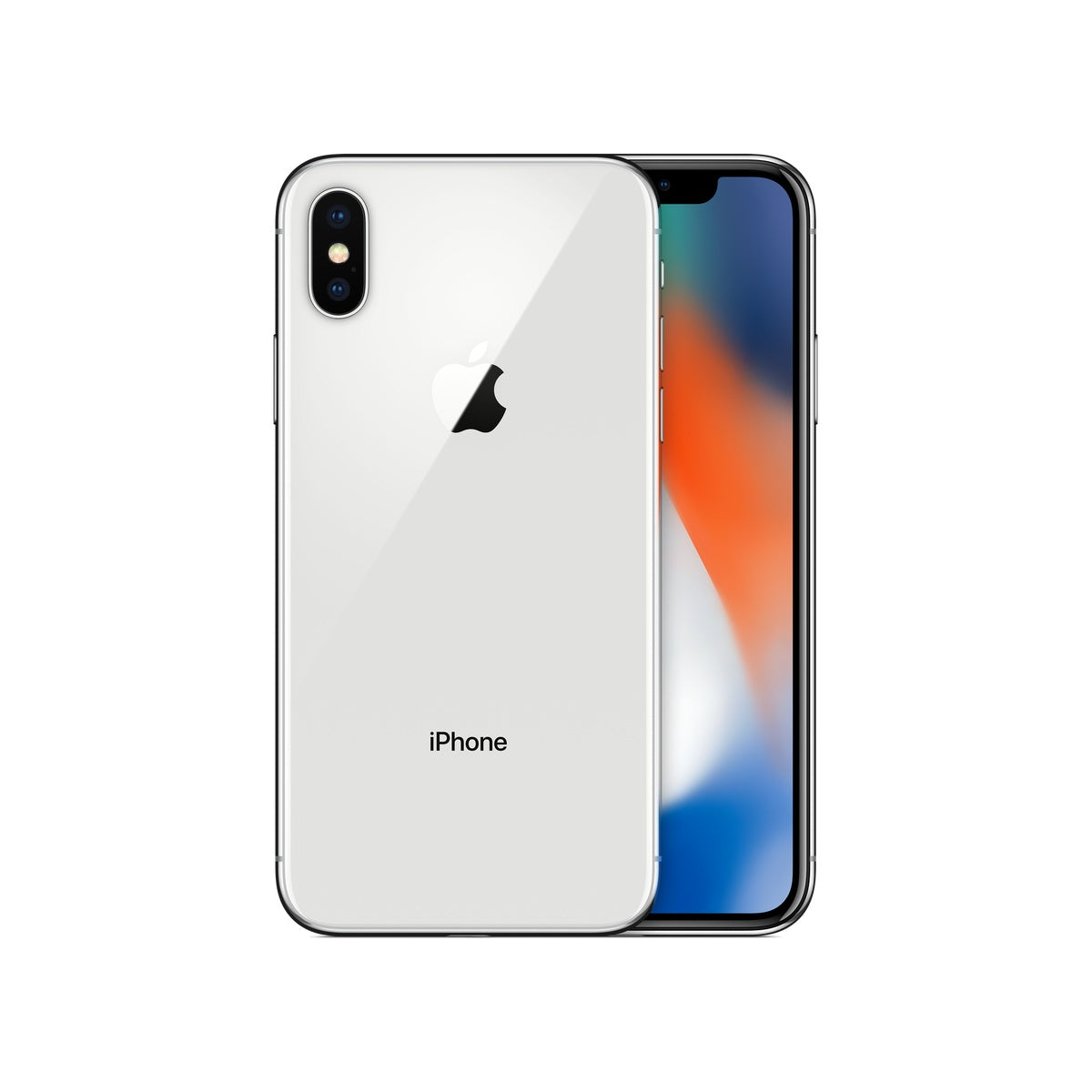 Apple iPhone X in Silver, front and rear view