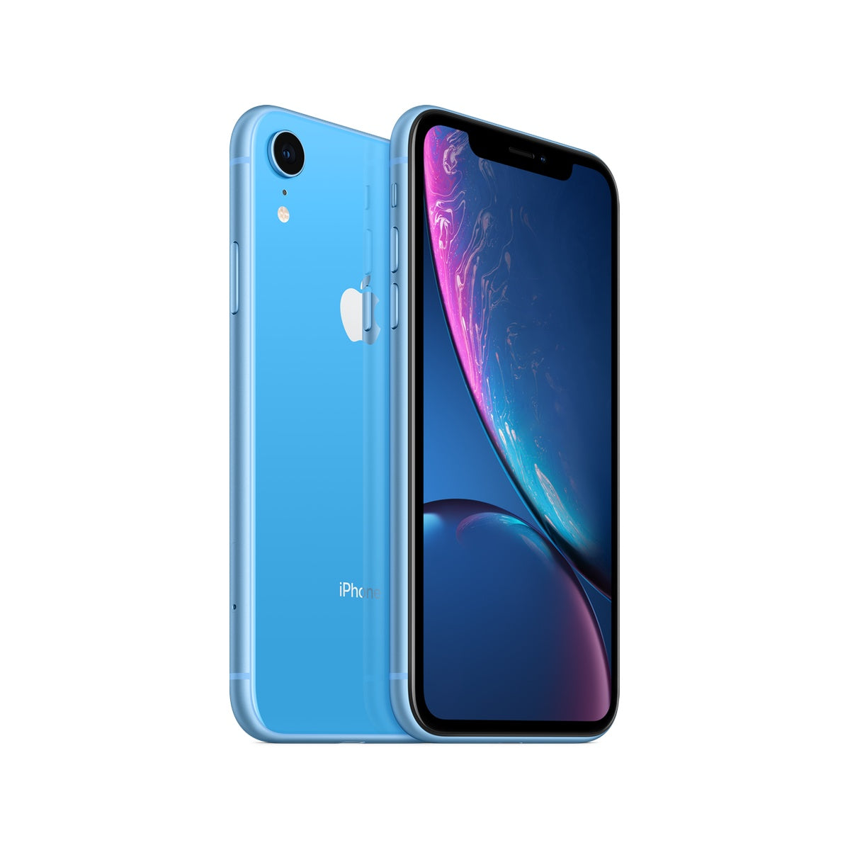 Apple iPhone XR in Blue, front and rear view