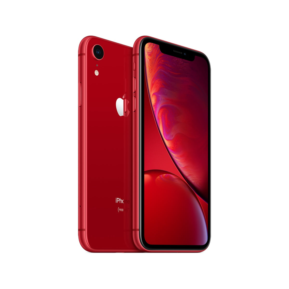 Apple iPhone XR in (PRODUCT)RED, front and rear view