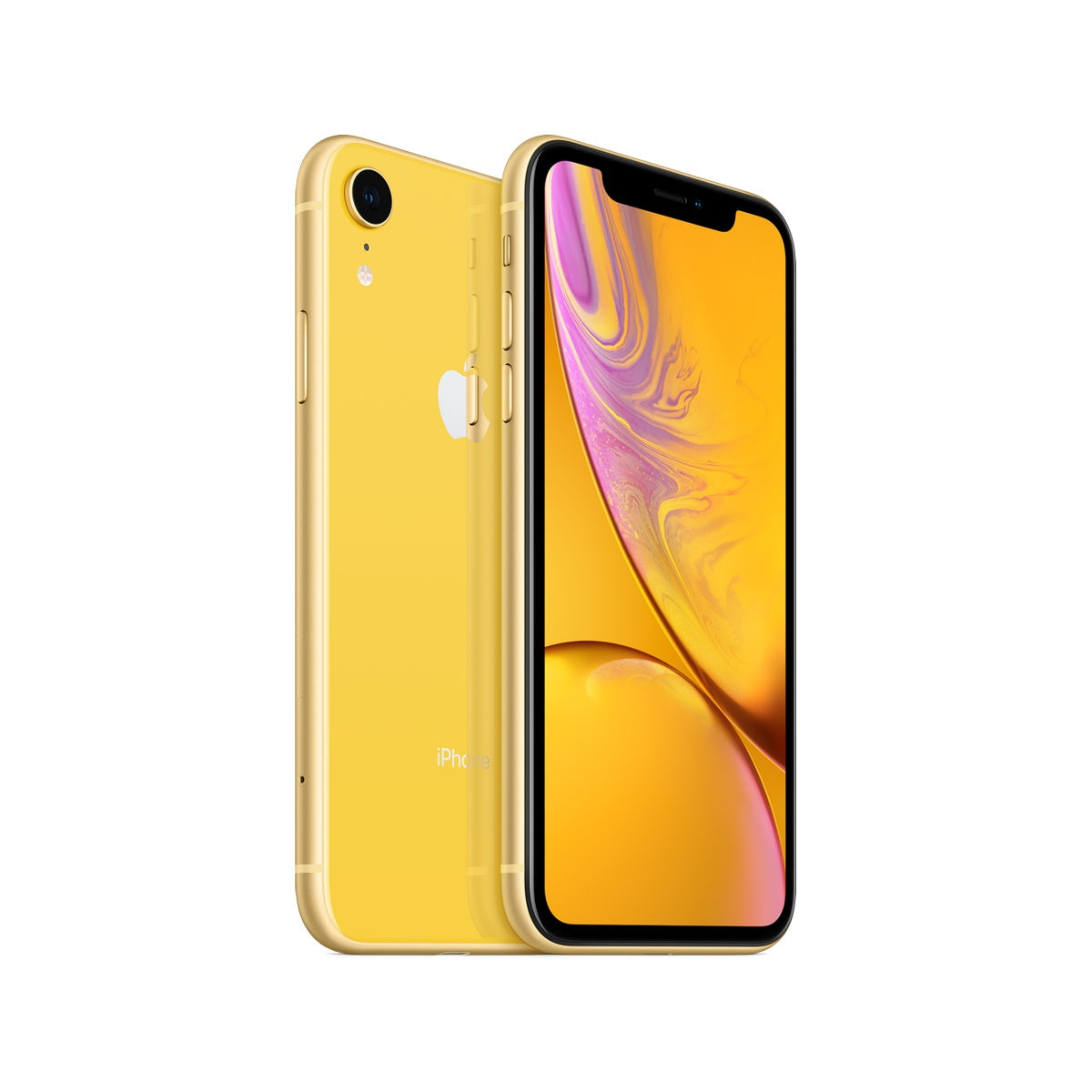 Apple iPhone XR in Yellow, front and rear view