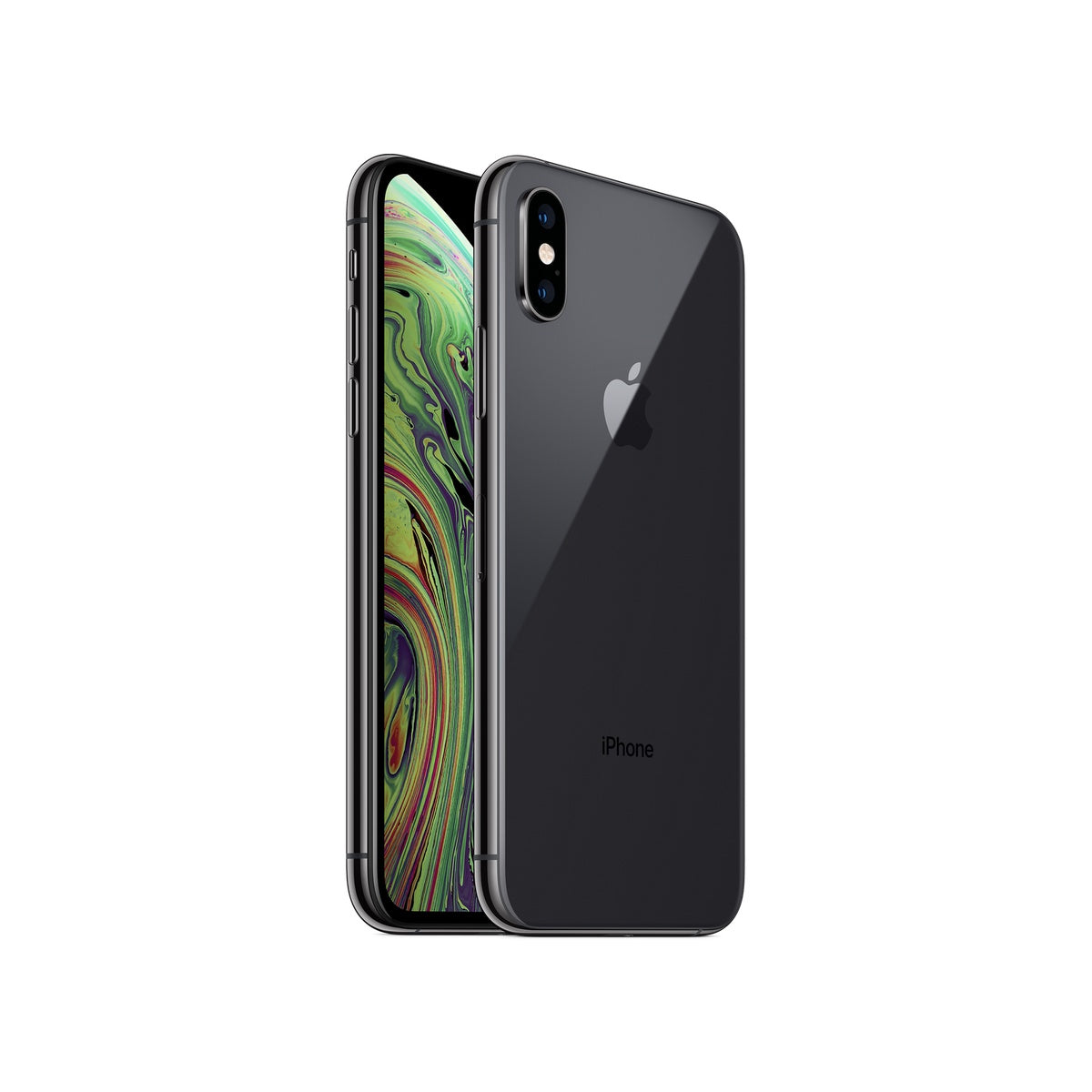 Apple iPhone XS in Space Grey, front and rear view