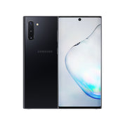 Samsung Galaxy Note10 5G in Aura Black, front and rear view