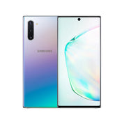 Samsung Galaxy Note10 5G in Aura Glow, front and rear view