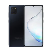 Samsung Galaxy Note10 Lite in Aura Black, front and rear view