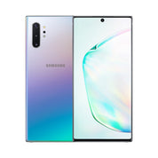 Samsung Galaxy Note10+ 5G in Aura Glow, front and rear view
