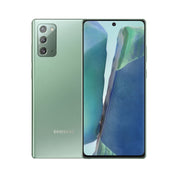 Samsung Galaxy Note20 in Mystic Green, front and rear view