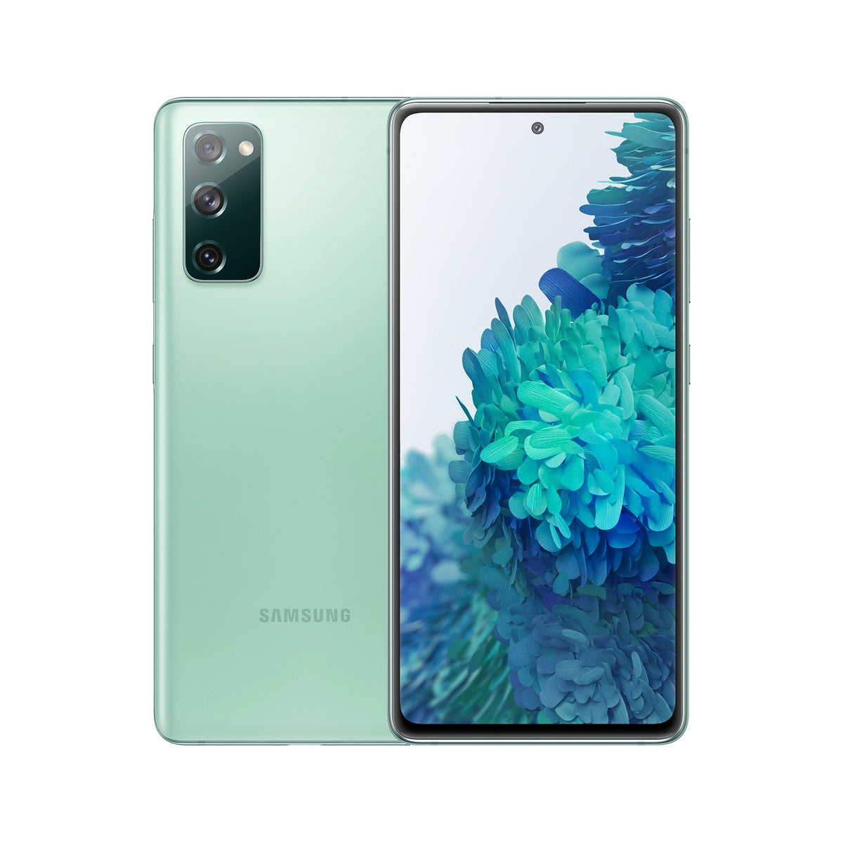 Samsung Galaxy S20 FE 5G in Cloud Mint, front and rear view