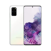 Samsung Galaxy S20+ 5G in Cloud White, front and rear view