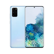 Samsung Galaxy S20+ in Cloud Blue, front and rear view