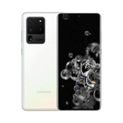 Samsung Galaxy S20 Ultra 5G in Cloud White, front and rear view