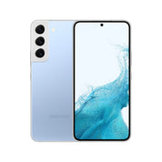 Samsung Galaxy S22 in Sky Blue, front and rear view