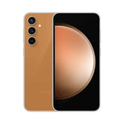 Samsung Galaxy S23 FE in Tangerine, front and rear view