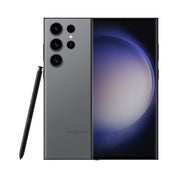 Samsung Galaxy S23 Ultra in Graphite, front and rear view
