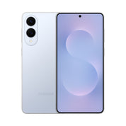 Samsung Galaxy S25 Edge in Titanium Icy Blue, front and rear view