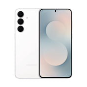 Samsung Galaxy S25 FE in White, front and rear view