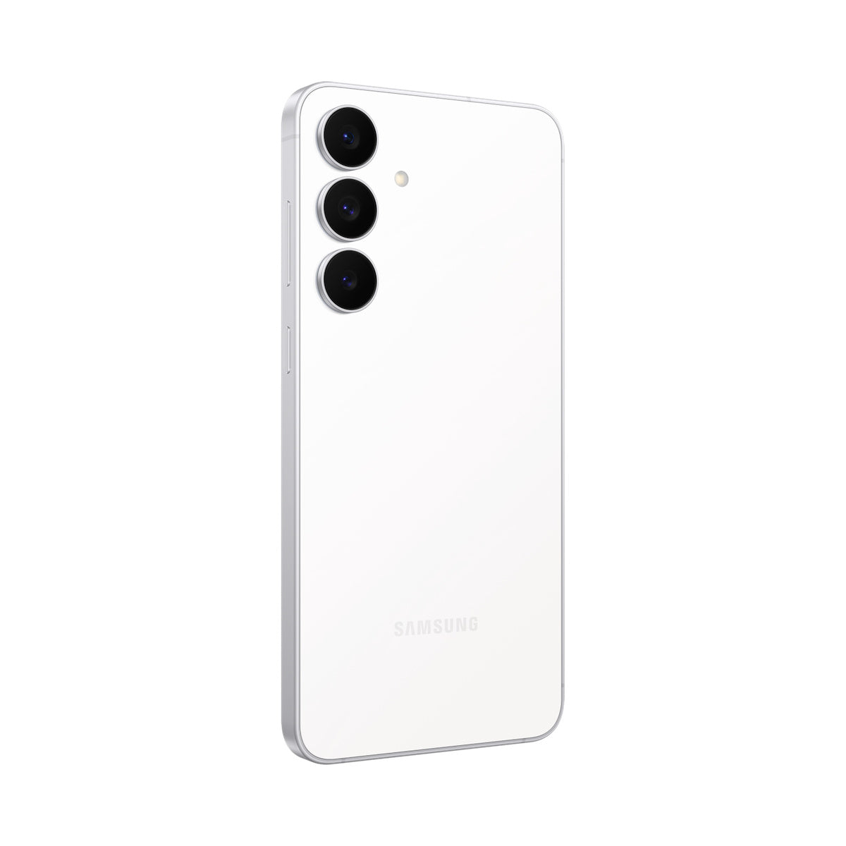 Samsung Galaxy S25 FE in White, angled rear view