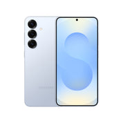 Samsung Galaxy S25 in Icy Blue, front and rear view