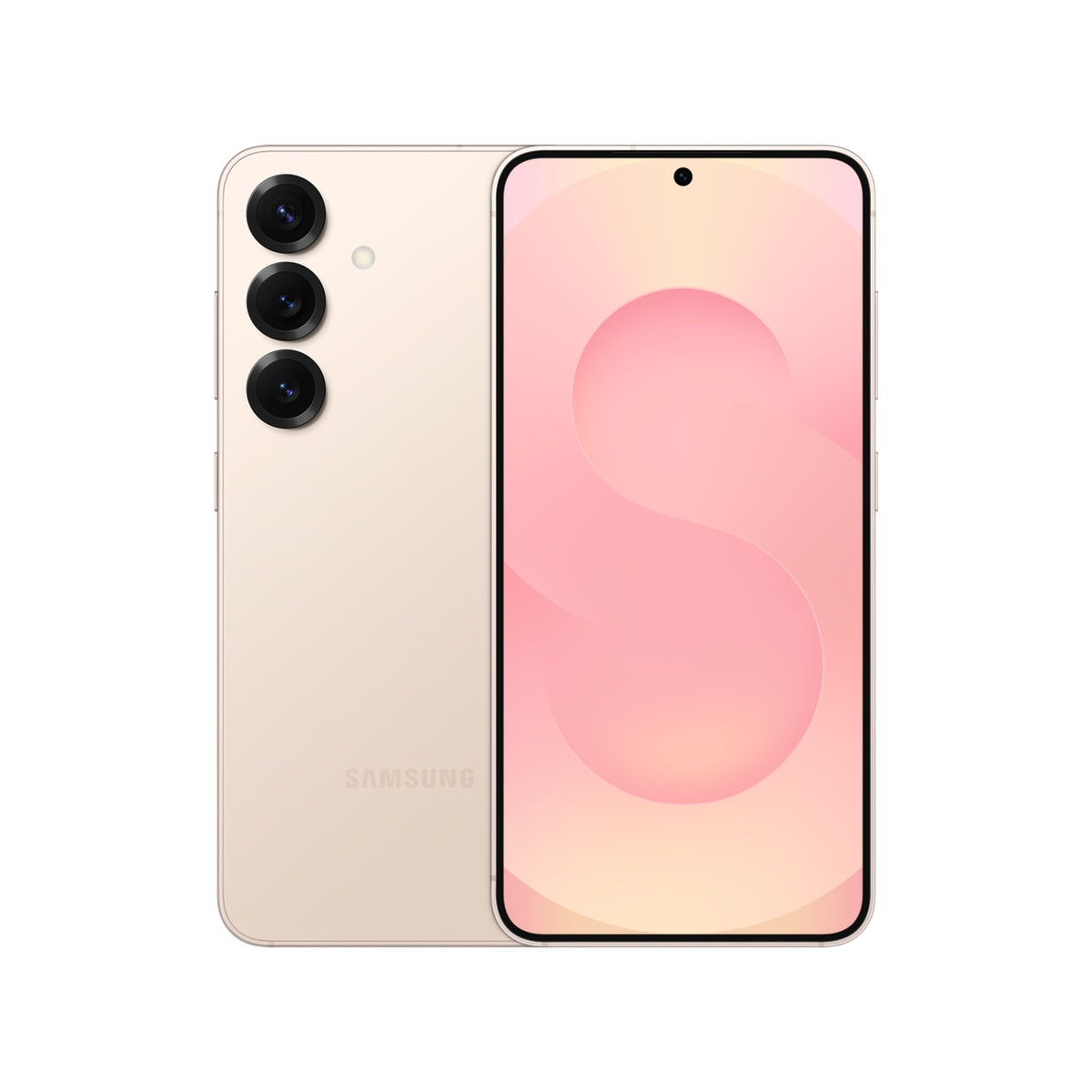 Samsung Galaxy S25 in Pinkgold, front and rear view