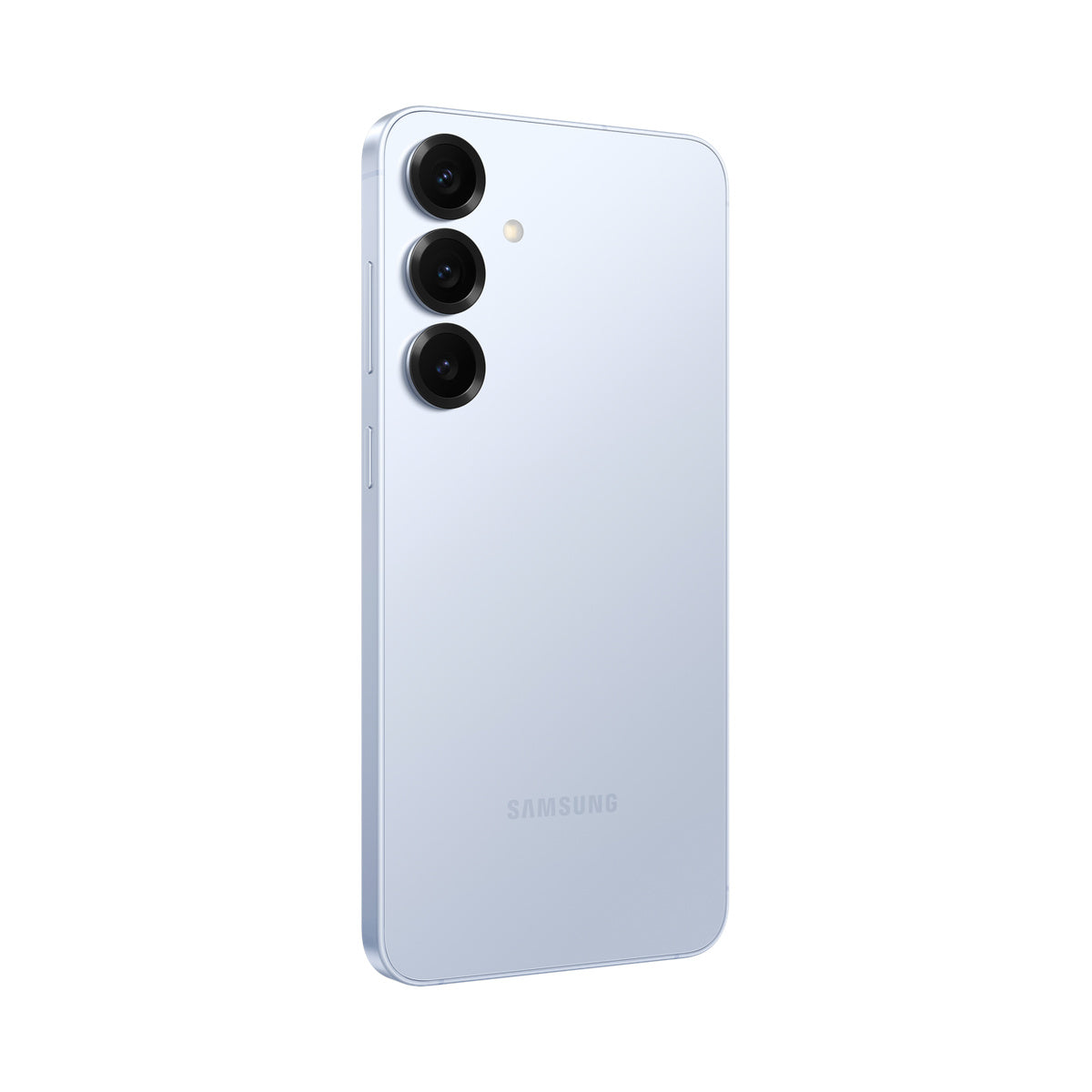 Samsung Galaxy S25 Plus in Icy Blue, angled rear view