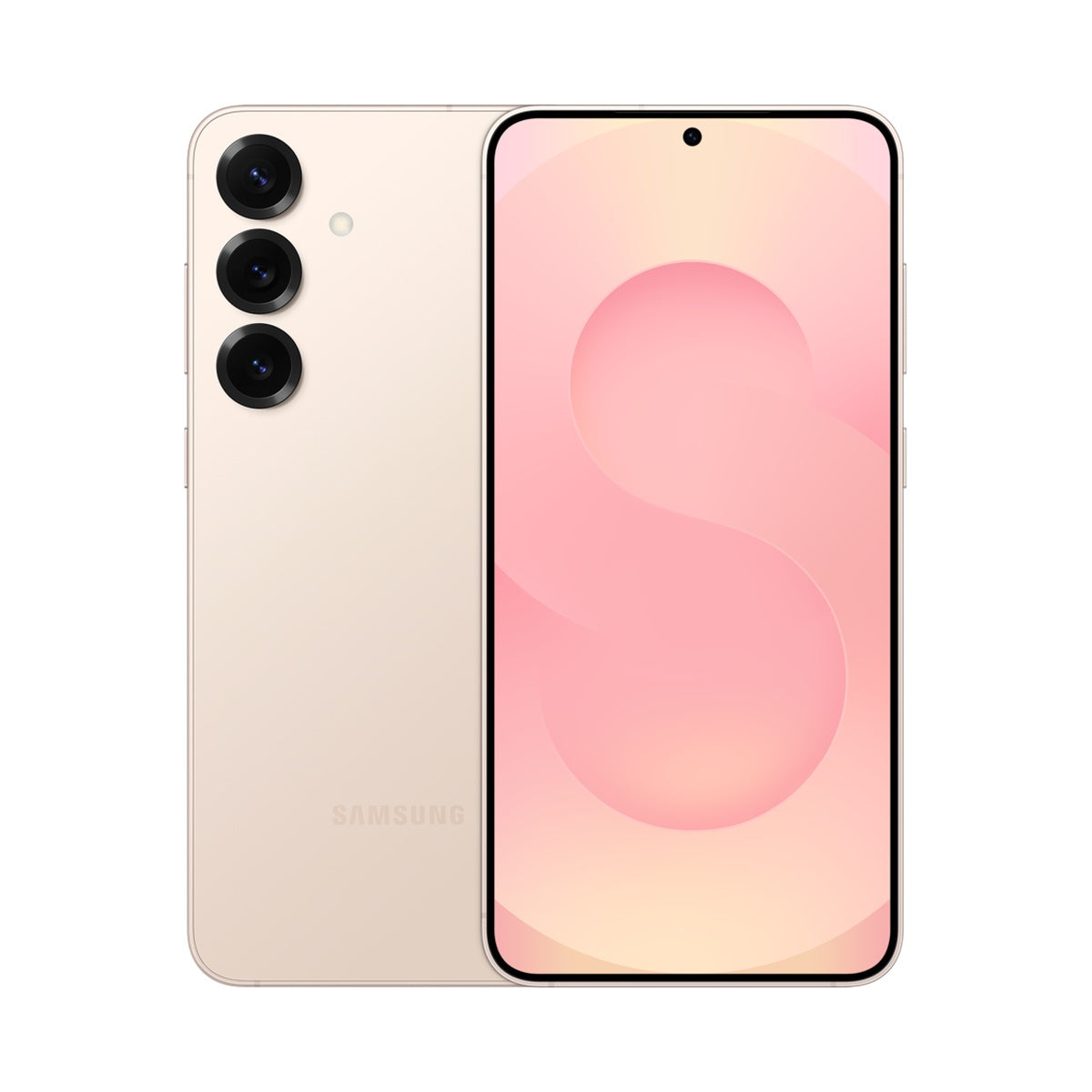 Samsung Galaxy S25+ in Pinkgold, front and rear view