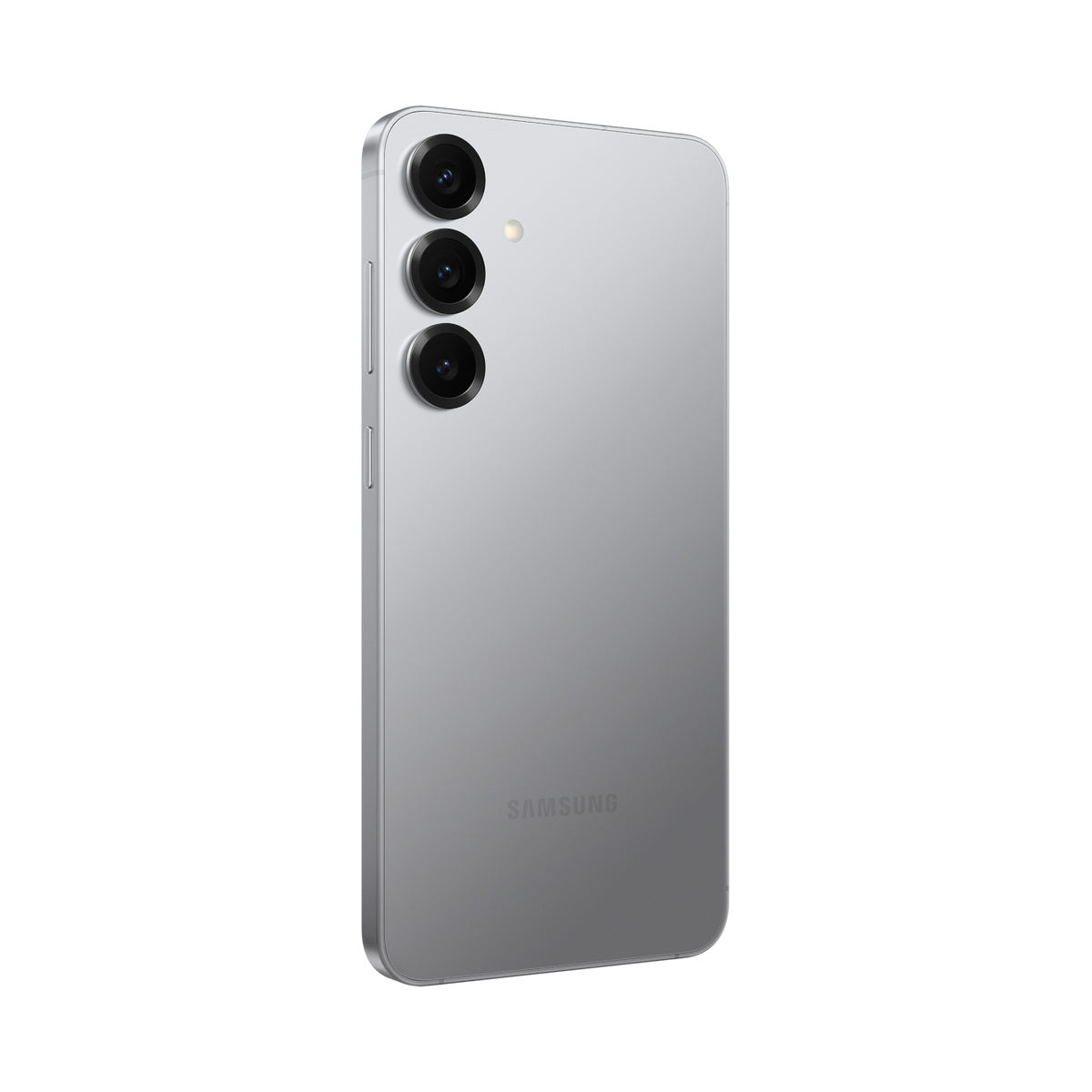 Samsung Galaxy S25 Plus in Silver Shadow, angled rear view