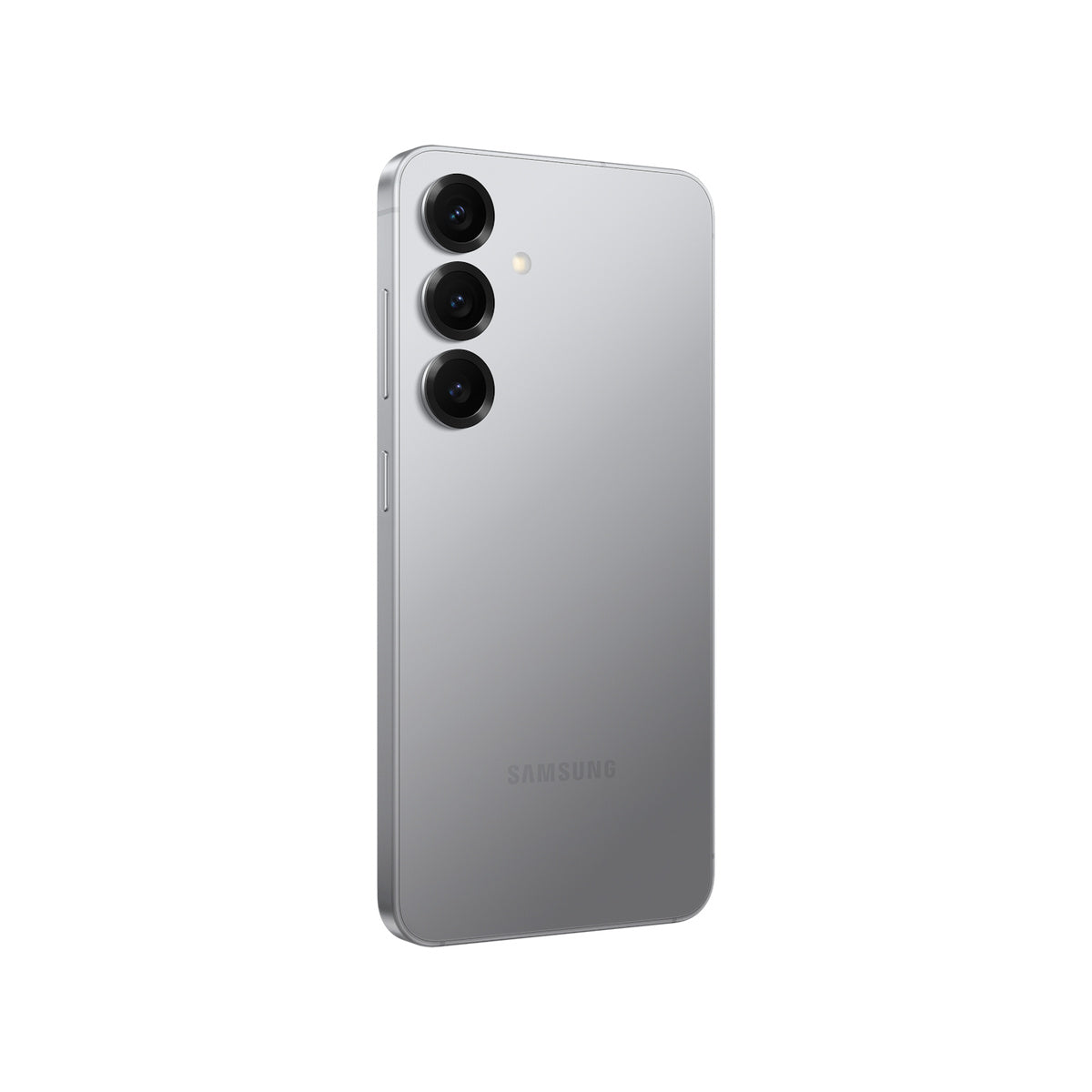 Samsung Galaxy S25 in Silver Shadow, angled rear view