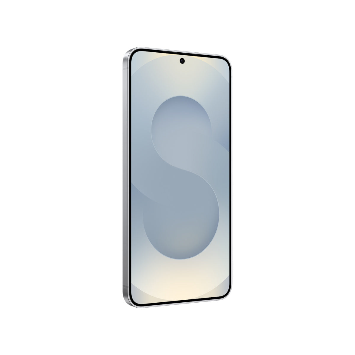 Samsung Galaxy S25 in Silver Shadow, angled front view