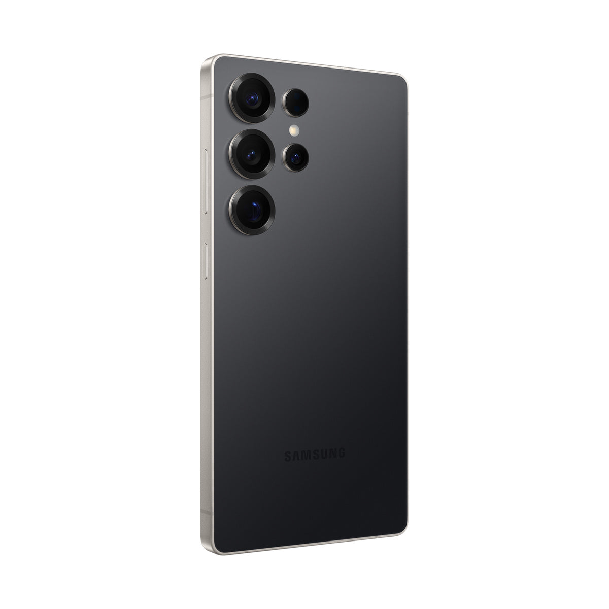 Samsung Galaxy S25 Ultra in Titanium Black, angled rear view