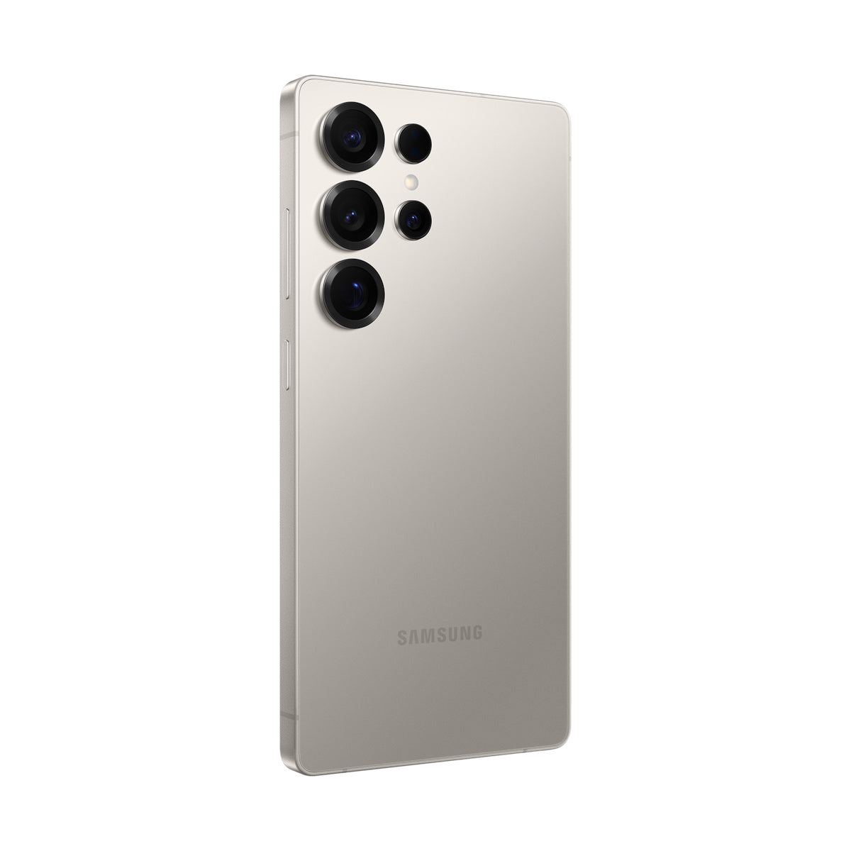Samsung Galaxy S25 Ultra in Titanium Grey, angled rear view