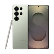 Samsung Galaxy S25 Ultra in Titanium Jadegreen, front and rear view