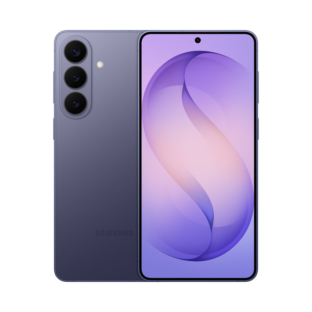 Samsung Galaxy S26 Plus in Cobalt Violet, front and rear view