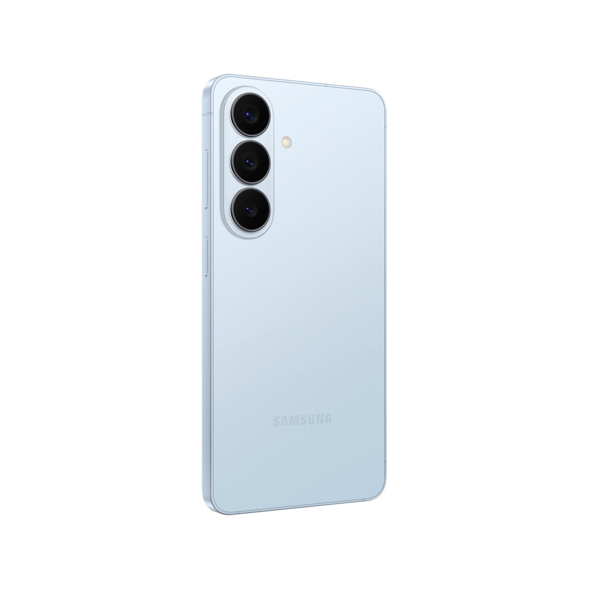 Samsung Galaxy S26 in Sky Blue, angled rear view